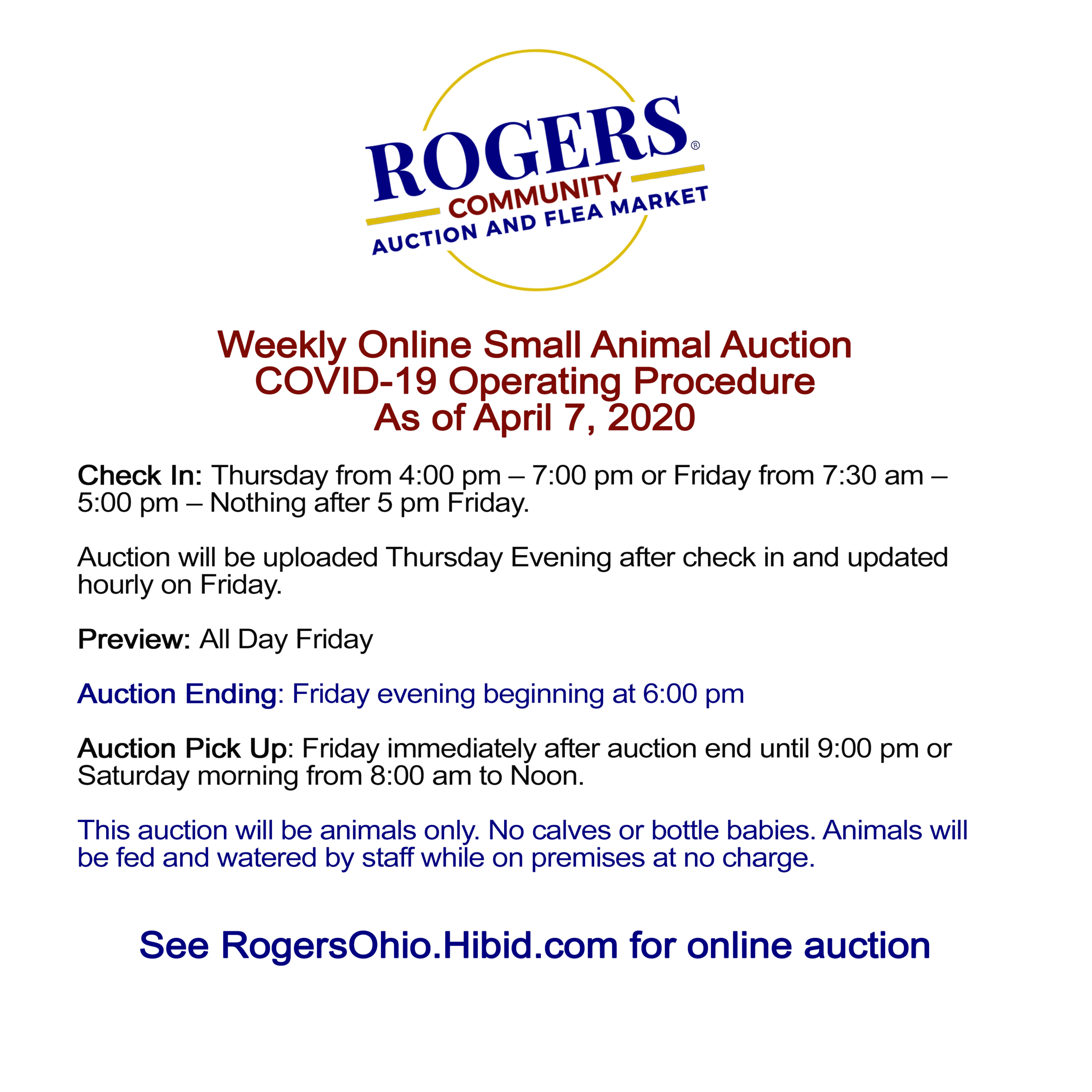 Online Small Animal Auction - Rogers Flea Market & Auctions