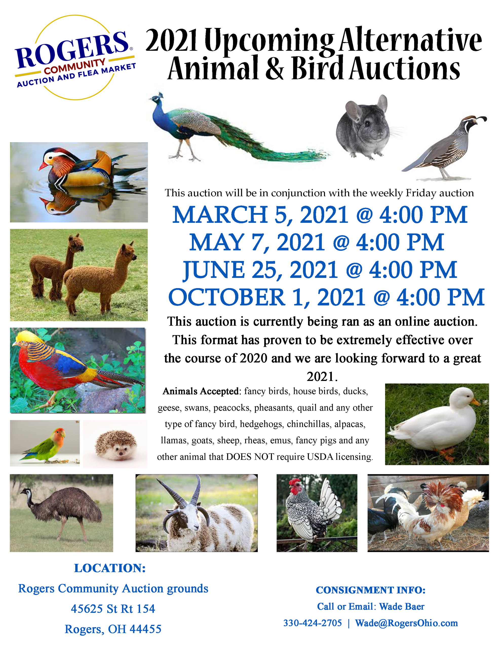 Alternative Animal & Bird Auction Check In Times - Rogers Flea Market &  Auctions